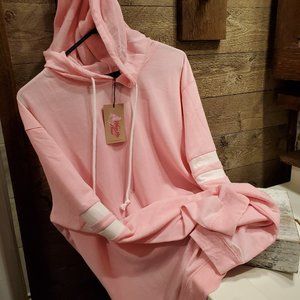 RUE+ Pink Hoodie Top 2X Long Sleeve Lightweight NWT Cotton Blend Pullover